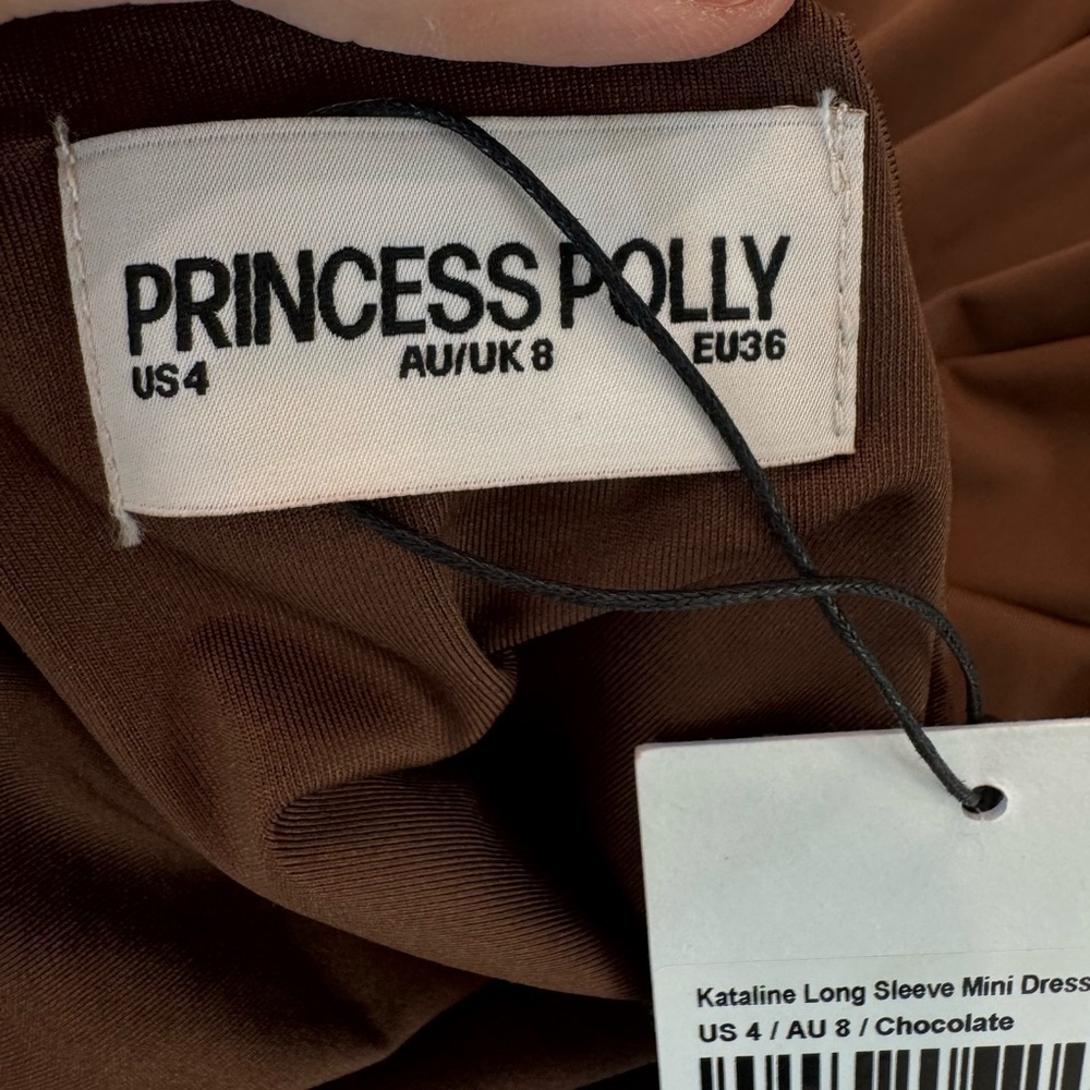 PRINCESS POLLY Kataline Asymmetrical Neckline Chocolate Brown Mini Dress 4 NWT - Picture 5 of 6